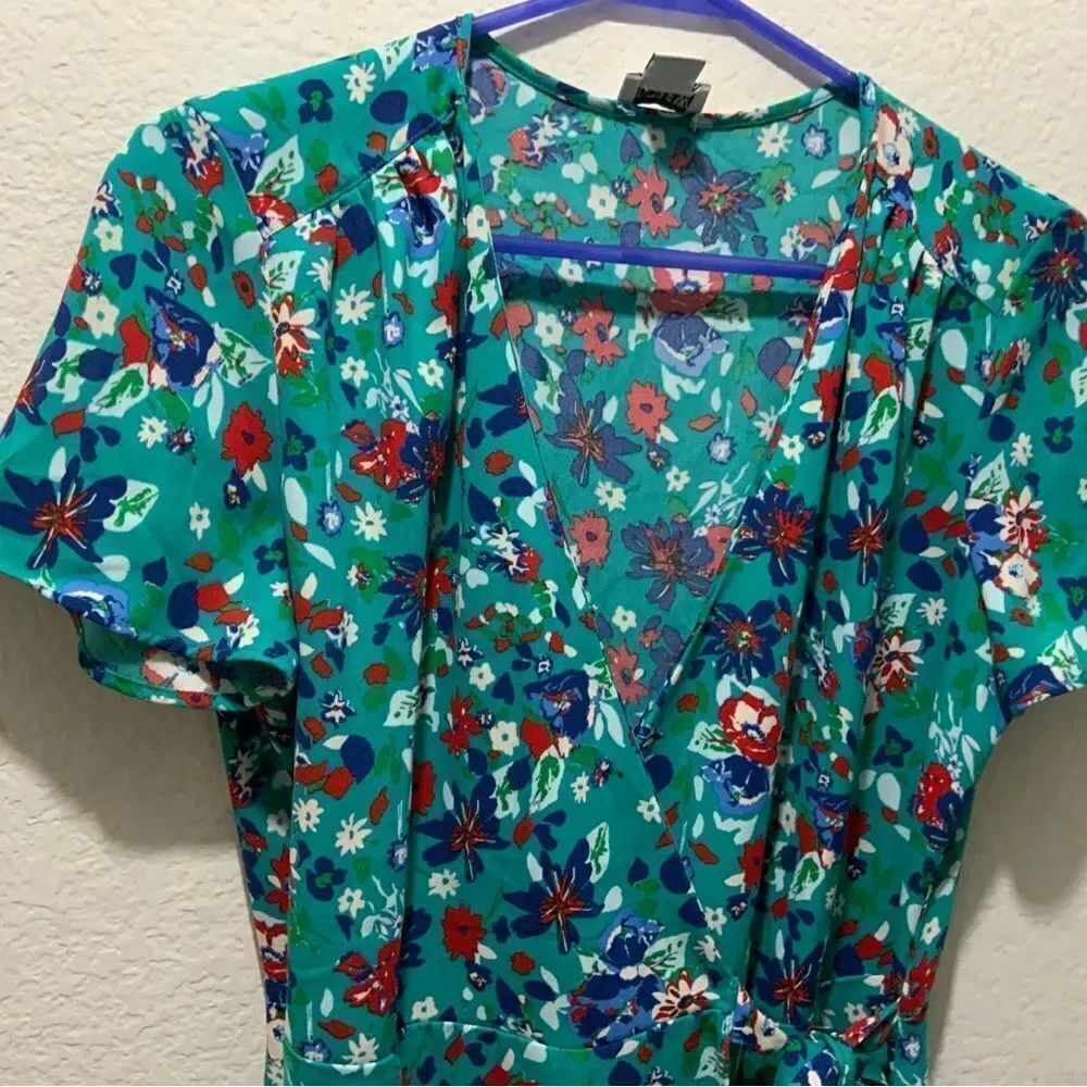 J CREW Teal Green Floral Print Crepe Wrap Dress sz 4